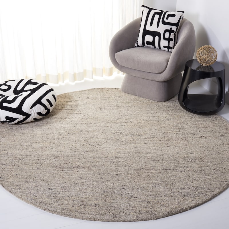 SAFAVIEH Handmade Himalaya Deco Frame & Contemporary Solid Ivory Wool - 7' x 7' Round - Ivory - Runner/Round