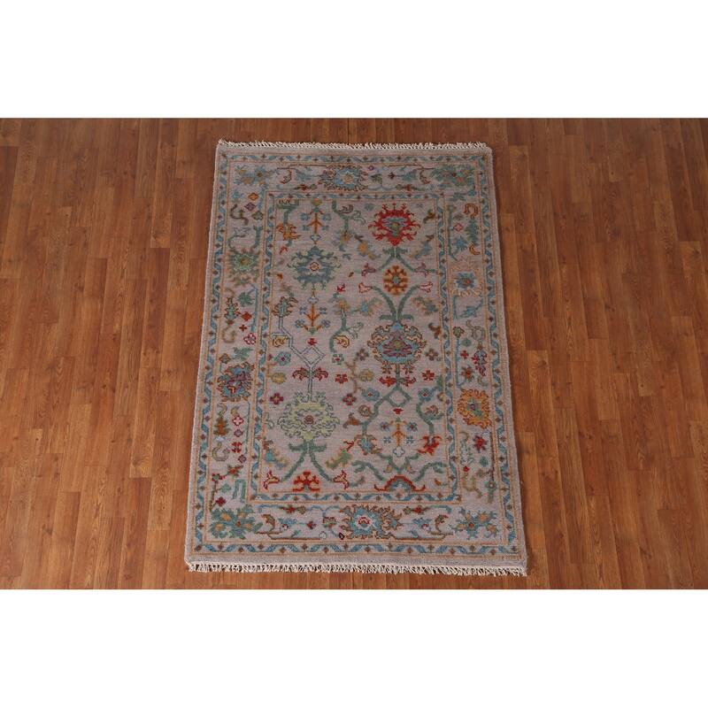 All-Over Floral Oushak Oriental Accent Rug Handmade Wool Carpet - 4'0"x 6'0"