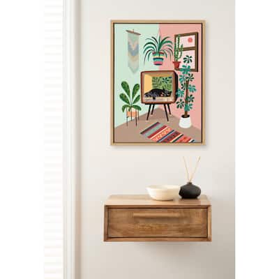 Kate and Laurel Sylvie TV Cat Bed Framed Canvas by Rachel Lee