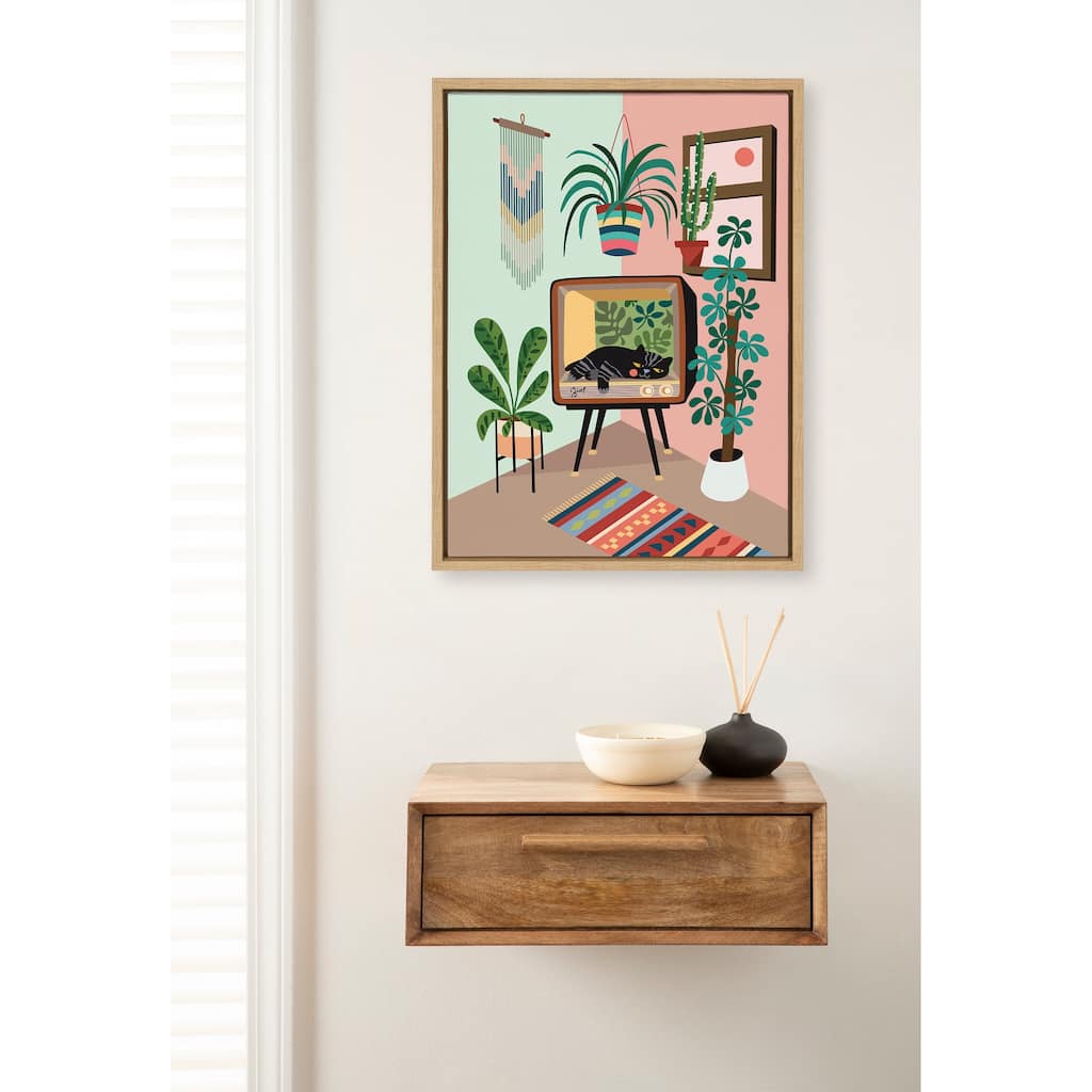Kate and Laurel Sylvie TV Cat Bed Framed Canvas by Rachel Lee