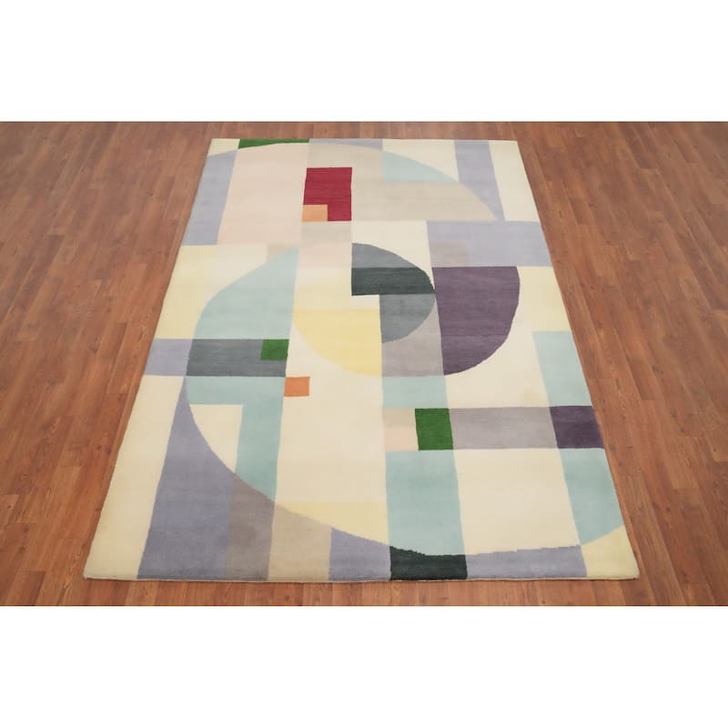 Hand Knotted Oriental 100% Wool Carpet Modern Geometric Multi-Colored Gabbeh Area Rug - 7' 9'' X 5' 4''