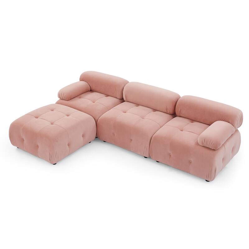 93" Velvet Modular Sectional Sofa with Button Tufted Design, Reversible Ottoman and DIY Combination