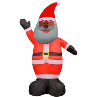Christmas Time 12-Ft. Tall African American Santa Claus, Prelit Outdoor Christmas Inflatable with Storage Bag