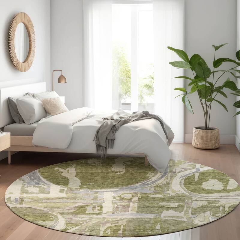Premium Washable Super Soft Contemporary Casual Mayfield Rug - Olive - 8' x 8'