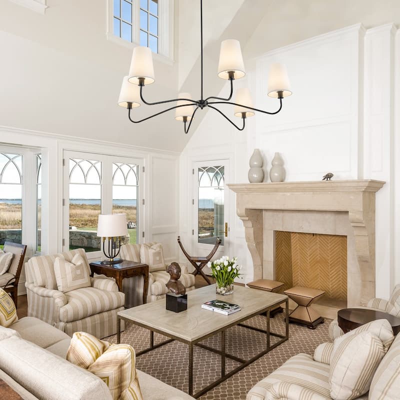 Starsky 6-Light Modern Classic Chandelier with White Linen Shades