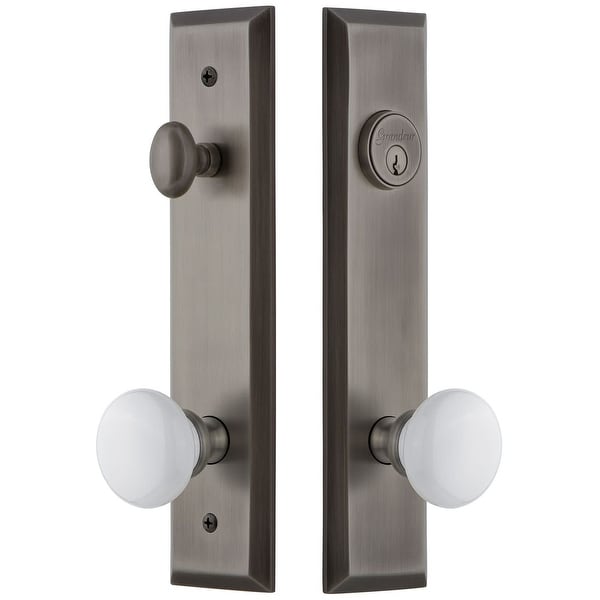 Grandeur FAVHYD_TP_ESET_238 Fifth Avenue Solid Brass Tall Plate Single Cylinder Keyed Entry Set with Hyde Park Knob and 2-3/8"