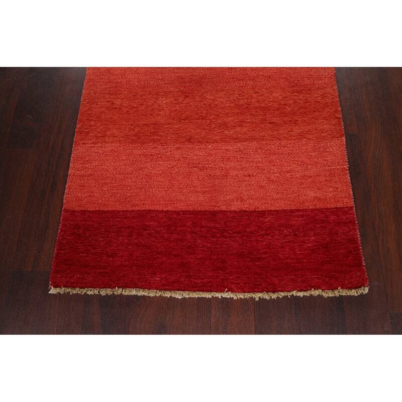 Striped Contemporary Oriental Gabbeh Kashkoli Wool Runner Rug Handmade - 3'1" x 15'7"