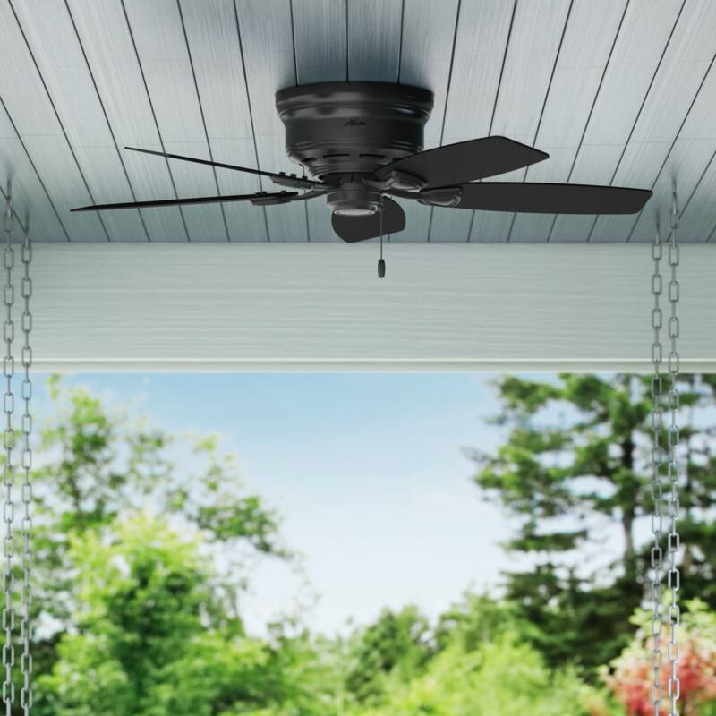 Hunter 48" Sea Wind Outdoor Low Profile Ceiling Fan with Pull Chain, Damp Rated - Matte Black
