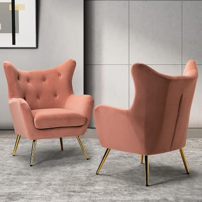 Eusebio Tufted Velvet Accent Chair with Wingback and Metal Gold Legs for Living Room Set of 2 by HULALA HOME