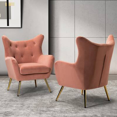 Eusebio Tufted Velvet Accent Chair with Wingback and Metal Gold Legs for Living Room Set of 2 by HULALA HOME