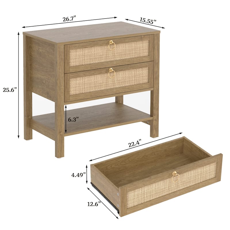 SICOTAS Rattan Boho Nightstand Great Storage for Compact Bedroom Areas