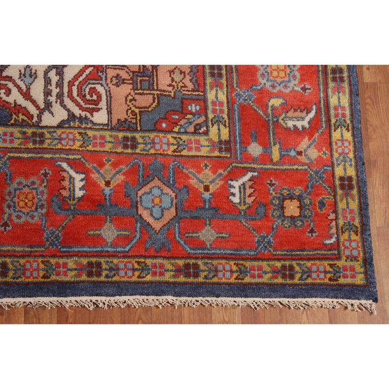 Blue Geometric Heriz Serapi Oriental Area Rug Hand-Knotted Wool Carpet - 8'8"x 11'10"