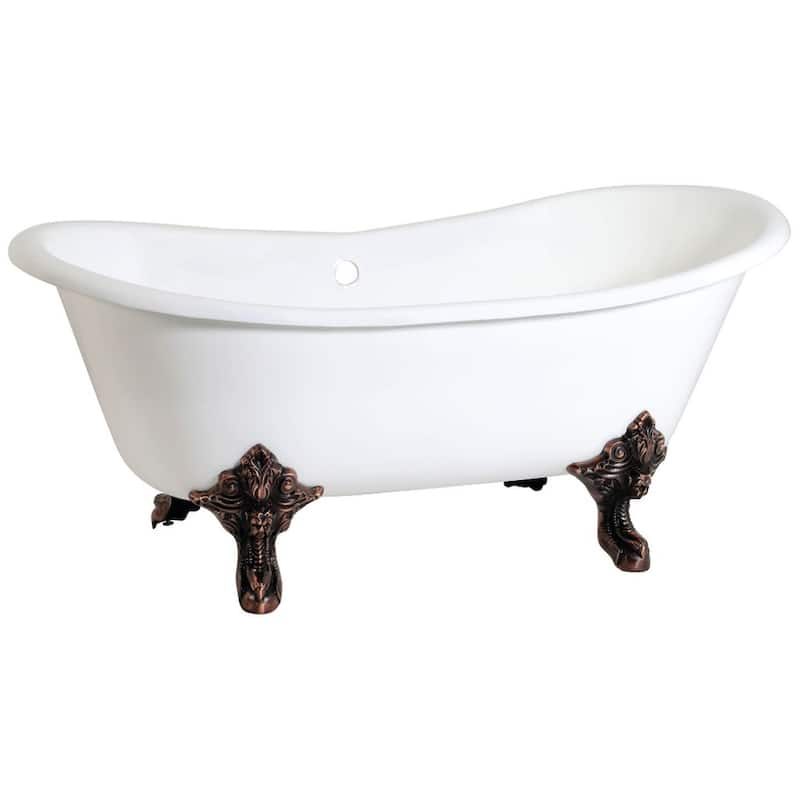 Kingston Brass Aqua Eden 67" Clawfoot Cast Iron Soaking Tub with - White / Oil Rubbed Bronze