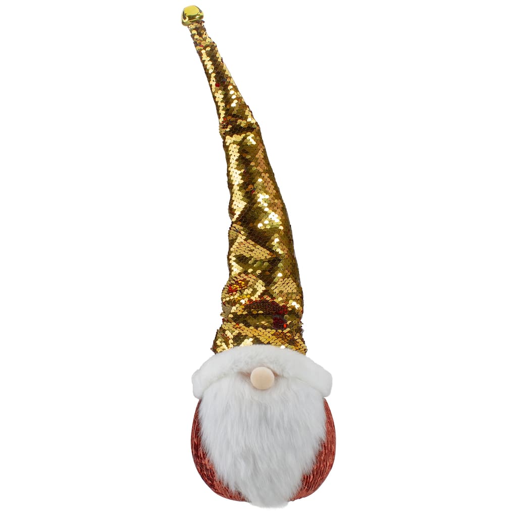 20" Gold Sequin Santa a Pointed Winter Hat Christmas Tabletop Decor