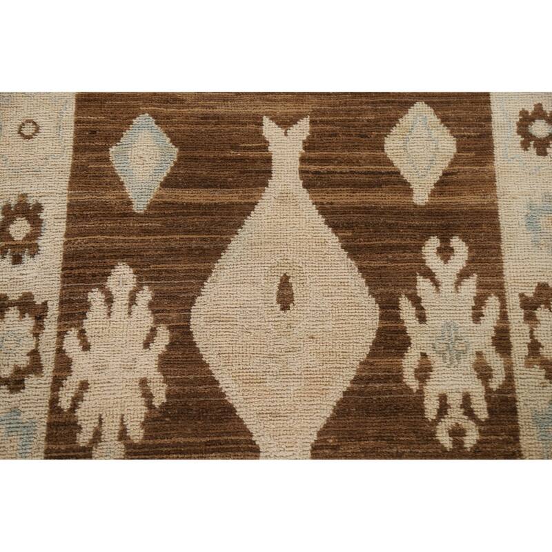Geometric Oushak Turkish Runner Rug Handmade Wool Carpet - 2'10"x 9'1"