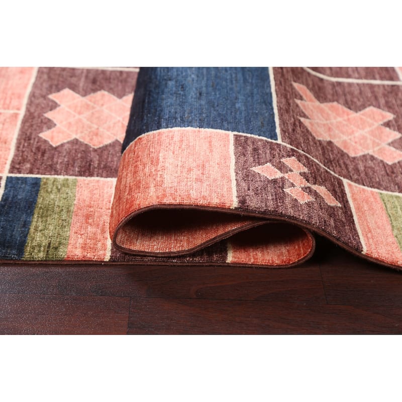 Geometric Gabbeh Kashkoli Oriental Area Rug Hand-knotted Wool Carpet - 4'2" x 5'9"