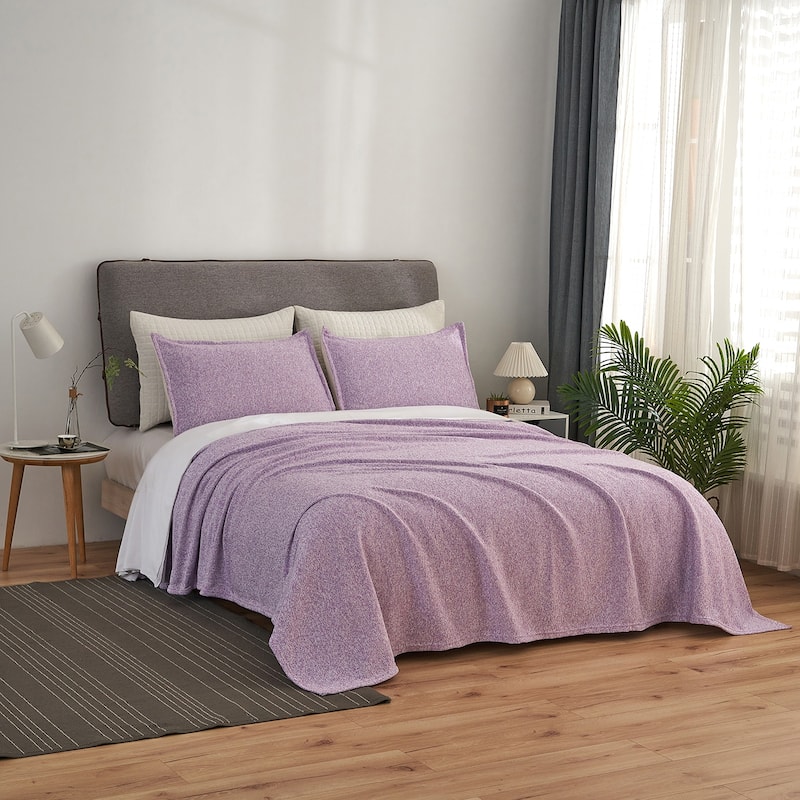3 Piece Heather Jersey Blanket Knit Blanket - Twin - Purple