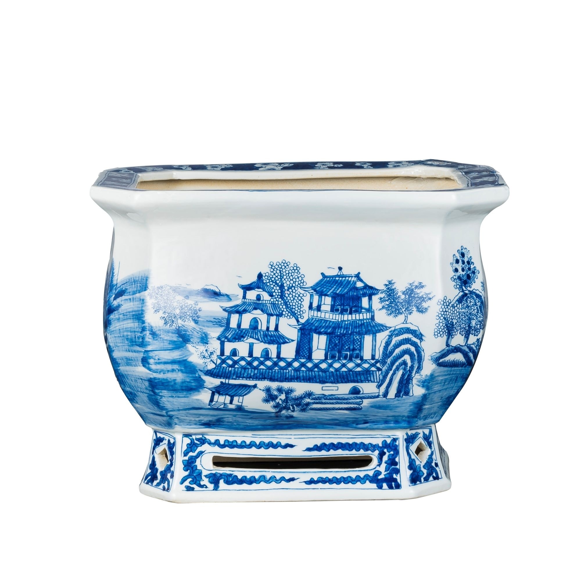 Blue and White Landscape Porcelain Footbath with Base 