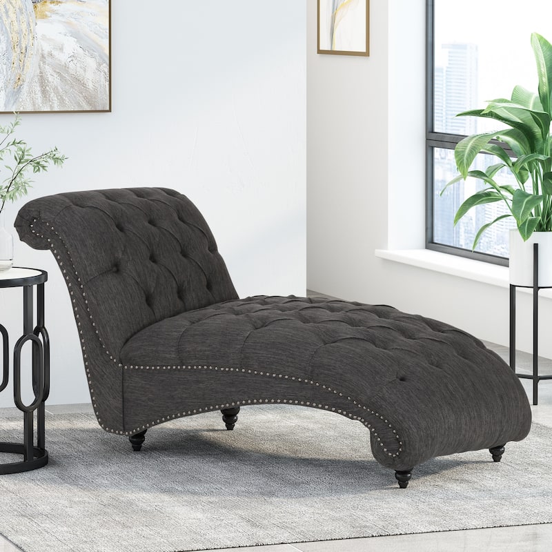 Roomfitters Tufted Chaise Lounge with Curved Shape and Nailhead Trim, Upholstered Accent Sofa for Living Room