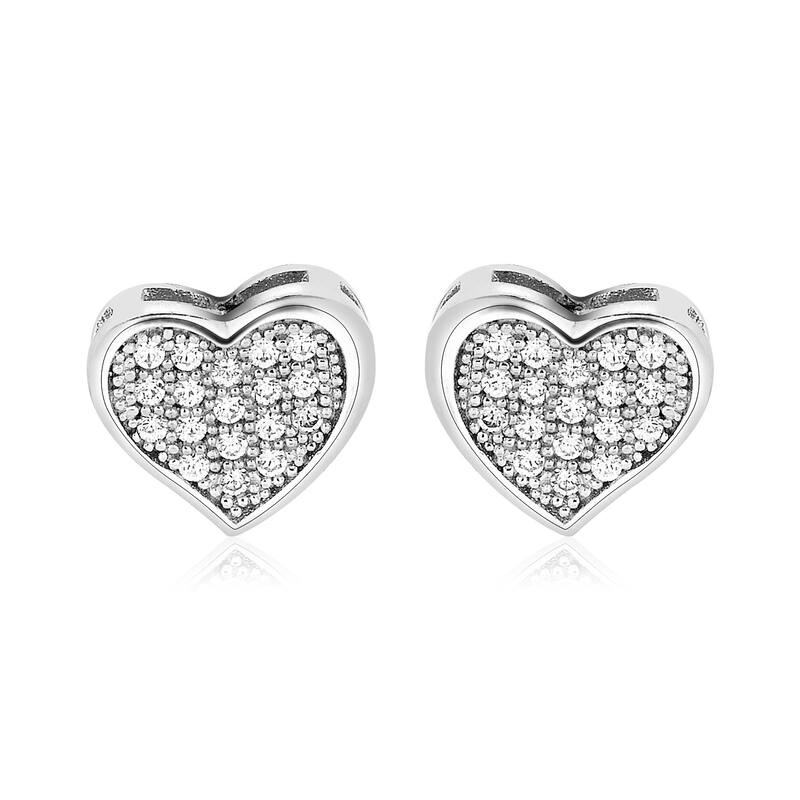 Sterling Silver Heart Earrings with Cubic Zirconias