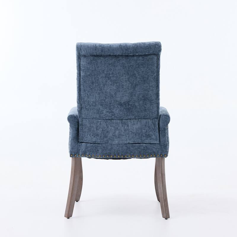 Upholstered Chenille Fabric Accent Dining Chair, Curved Solid Wood Legs, Elegant Tufted Club Dining Room Kitchen Room Arm
