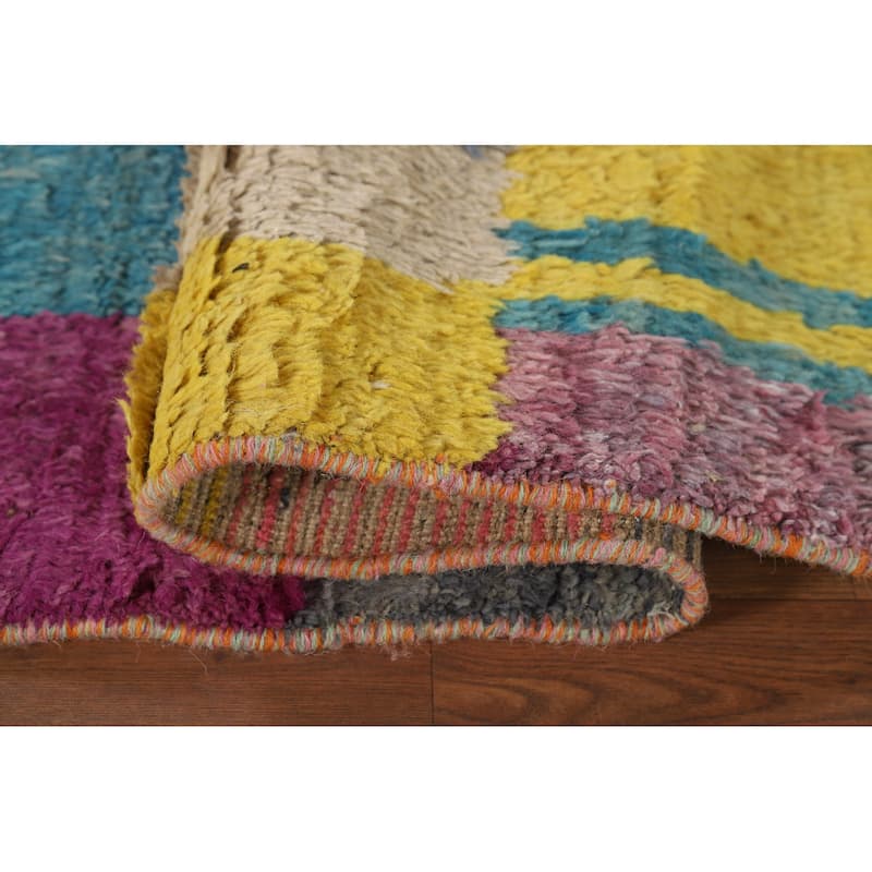Colorful Checkered Moroccan Oriental Area Rug Handmade Wool Carpet - 6'10" x 10'6"