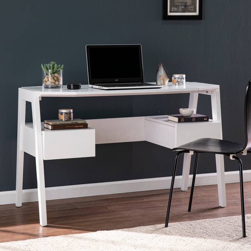 Harper Blvd Carmona Midcentury Modern White Wood Desk with Storage