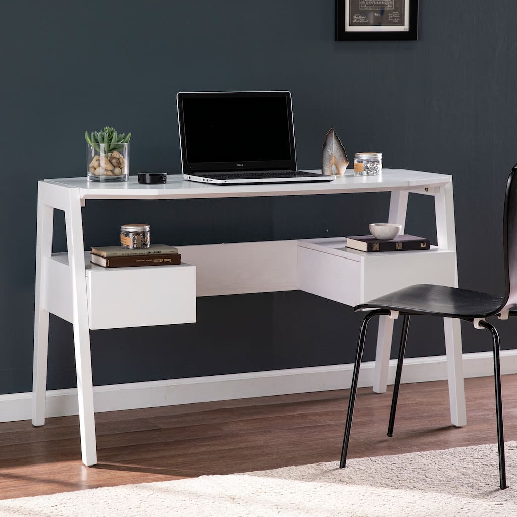 Harper Blvd Carmona Midcentury Modern White Wood Desk with Storage