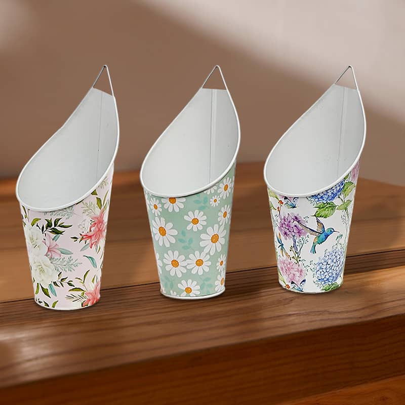 IH Casa Decor Floral Metal Hanging Planter Asstd - Set of 3 - Multi-Color