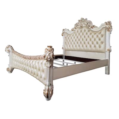 Casada Beige and Antique Pearl Panel Bed with Nailhead Trim