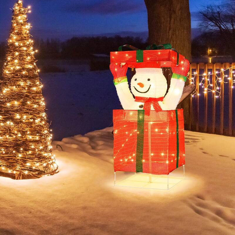 Costway Lighted Snowman in Gift Box Christmas Decoration with 100 LED - as pic shows - See Details