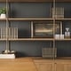 preview thumbnail 20 of 33, Baron Light / Dark Brown Wood w/ Antiqued Aged Brass Metal 2-Door / 4-Door Open Shelving Unit