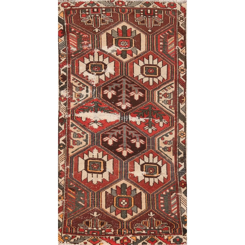 Hand Knotted Oriental 100% Wool Carpet Traditional Geometric Oranges & Rust Bakhtiari Area Rug - 6' 4'' X 3' 3''