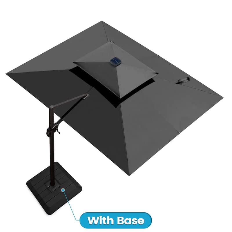 9 x 11 FT Outdoor Dual Top Solar Powered LED Aluminum Patio Cantilever Umbrella and Weighted Base - Black