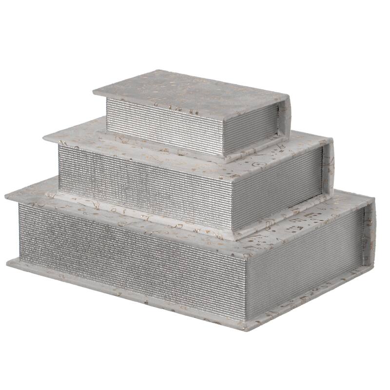 Set of 3 Velvet Vintage Storage Wooden Antique Classic Decorative Book Box Holder - White Musical