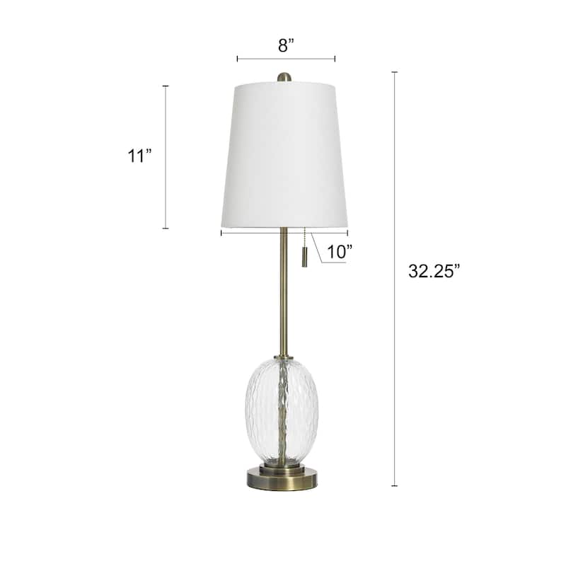 StyleCraft Metal & Glass Table Lamp - Antique Brass & Clear Glass - White Shade