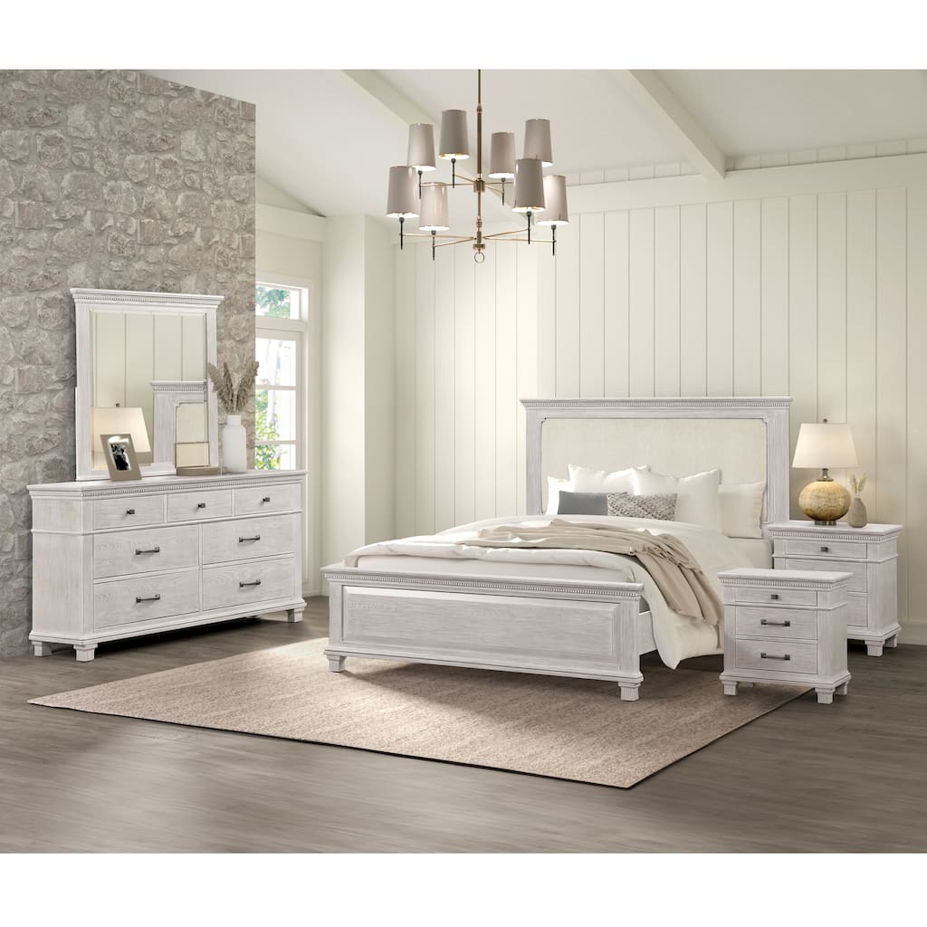 Furniture of America Eleanor Modern Rustic Weathered Grey 5-Piece Solid Wood Bedroom Set with Dentil Molding