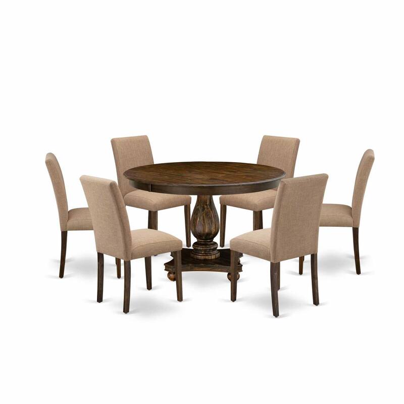HomeStock 7-Piece Distressed Jacobean Finish Solid Wood Top Dining Table with 6 Chairs