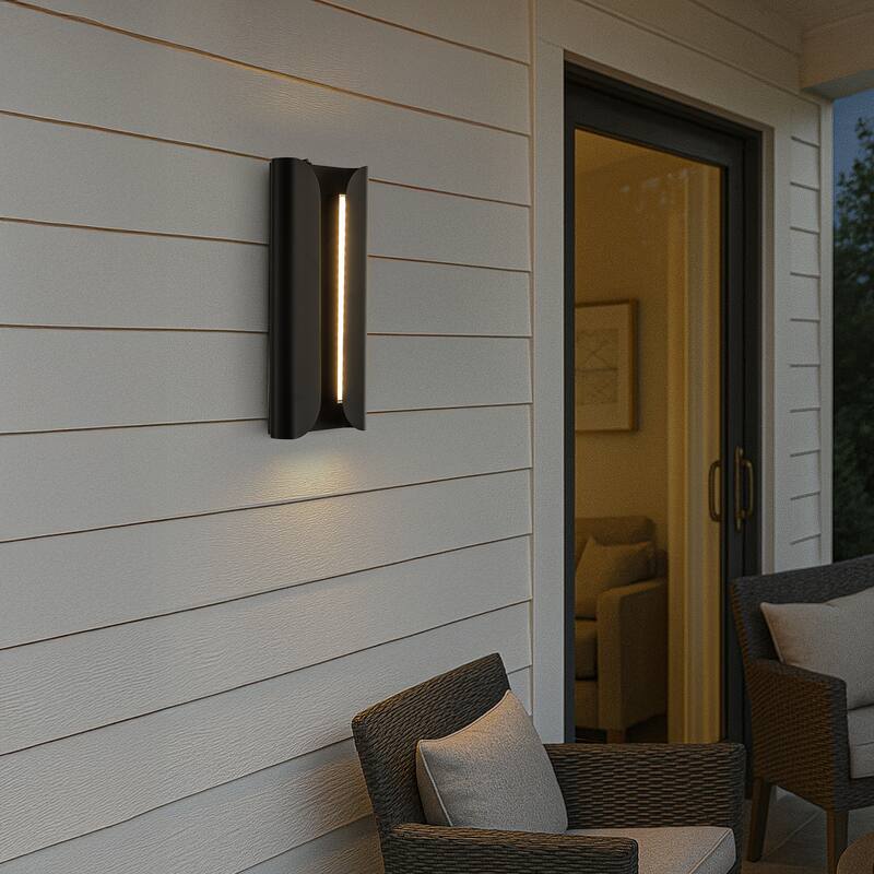 Matte Black 24W Integrated LED AWall Sconce with Acrylic Shade Modern Simplicity Outdoor Wall Light with Dusk to Dawn Sensor