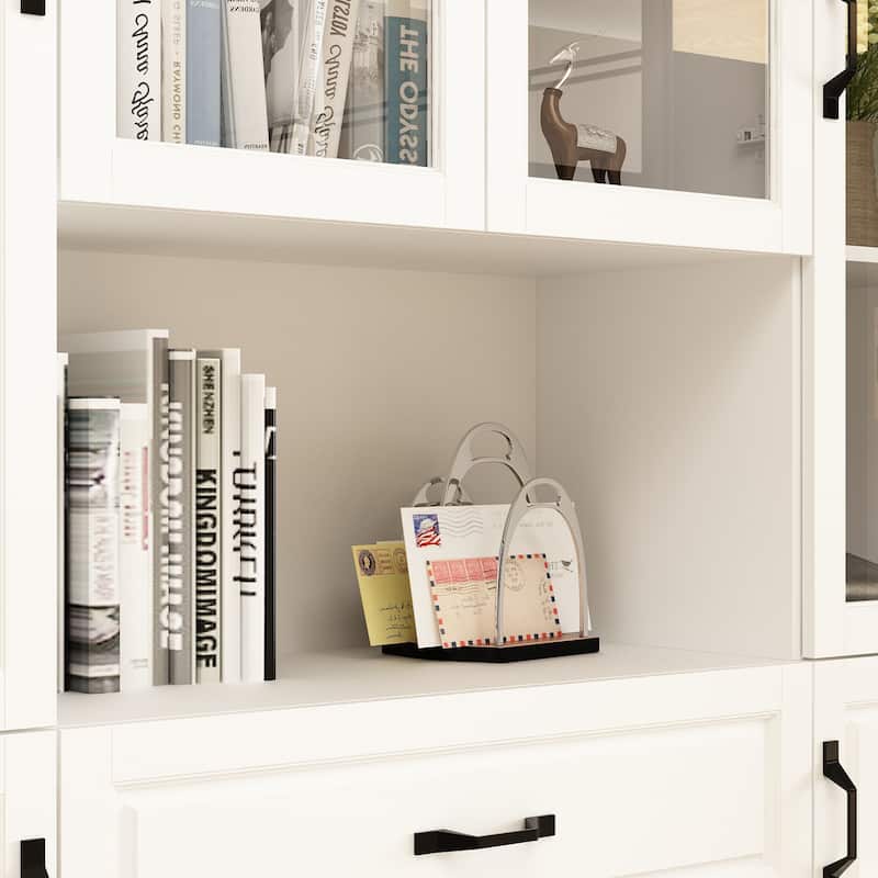 78.7" Large Combo Storage Cabinet Display Bookcase Glass Doors Pantry