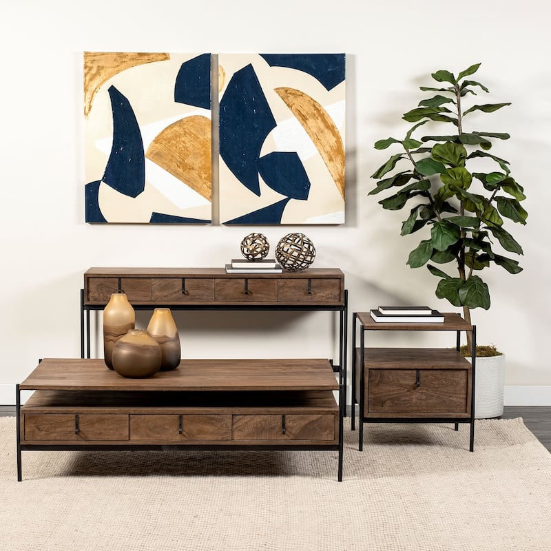 HomeRoots Rectangular Mango Wood Finish Console Table With 4 Drawers - 14