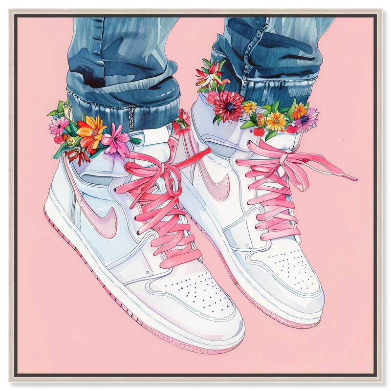 Blush Floral Bloom Sneakers Canvas by Art Remedy - Silver - 24" x 24"