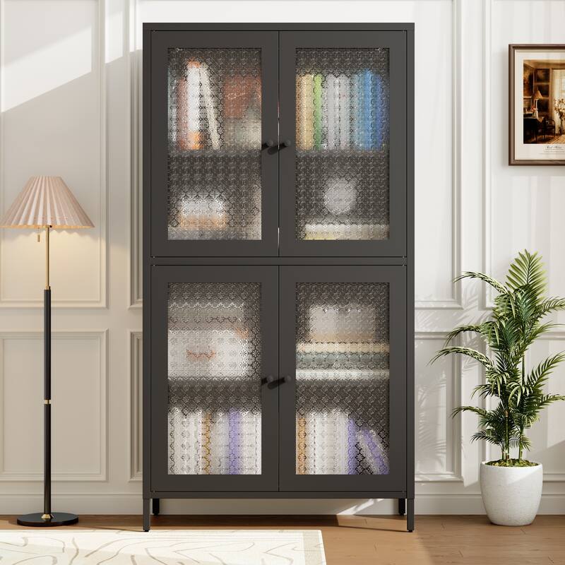 Classic Metal Storage Cabinet Display Cabinet with 4 Glass Doors 4 Shelves Cabinet Bookcase Side Cabinet