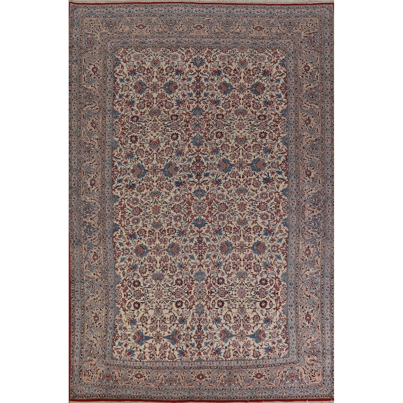 Hand Knotted Oriental 100% Wool Carpet Traditional All-Over Beige & Ivories Nain Area Rug - 11' 1'' X 7' 4''