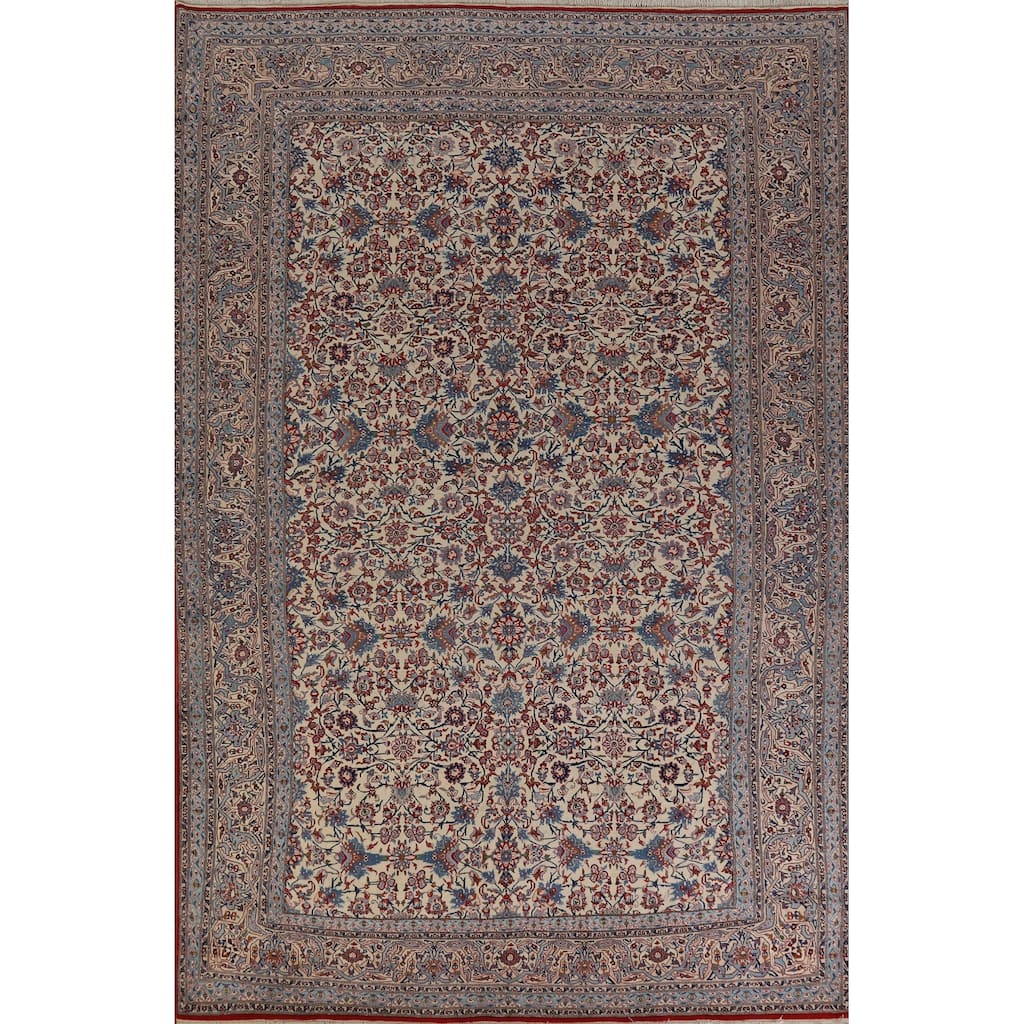 Hand Knotted Oriental 100% Wool Carpet Traditional All-Over Beige & Ivories Nain Area Rug - 11' 1'' X 7' 4''