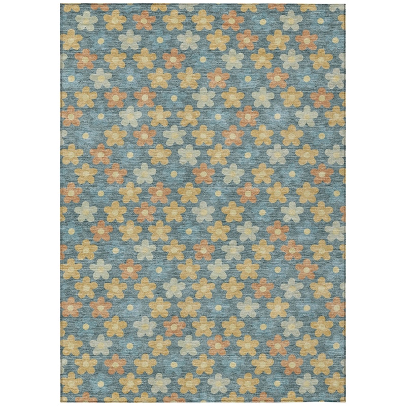 Machine Washable Indoor/ Outdoor Floral Kechi Chantille Rug