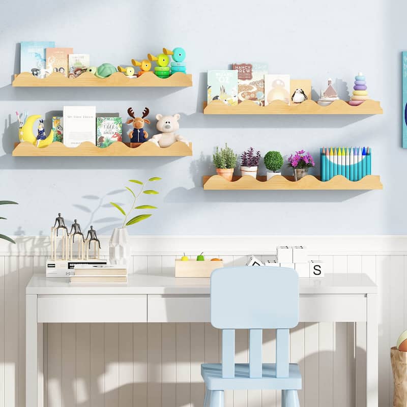 Costway Kids Bookshelf Set of 4 with Fir Wood Structure & Wavy - See Details