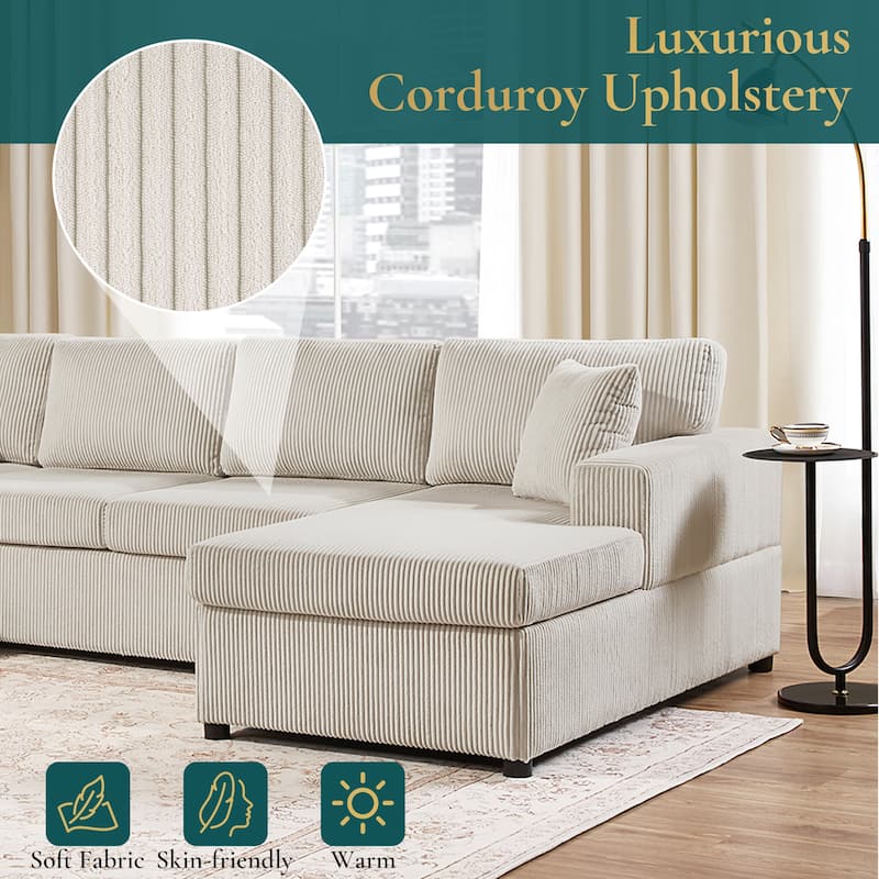 U-Shaped Oversized Corduroy Sectional Sofa with Chaise Lounge and Removable Cushions by Harper&Bright Designs