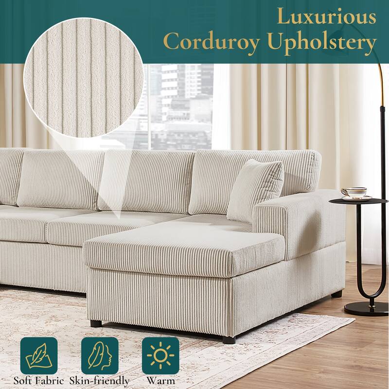 U-Shaped Sectional Sofa with Chaise Lounge and 3 Soft Throw Pillows for Living Room Oversized Corner Sofa