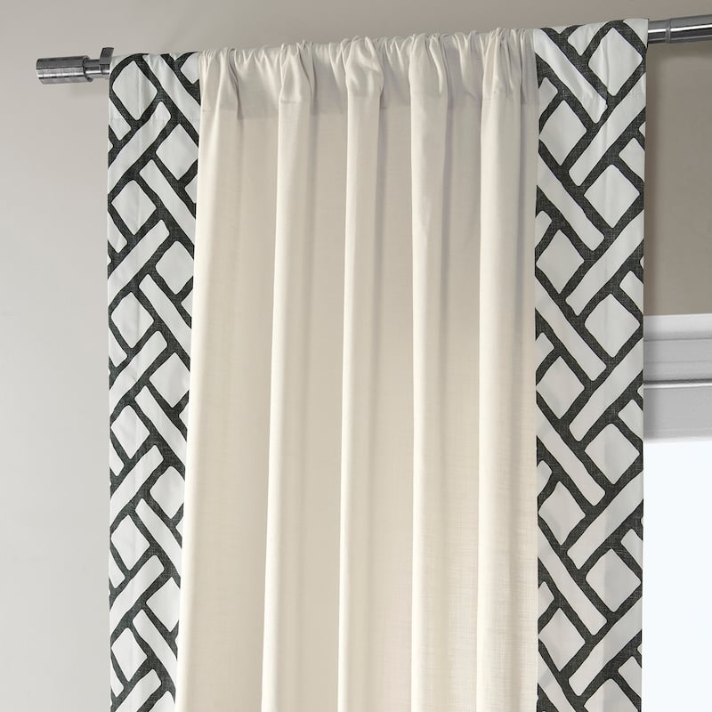 Exclusive Fabrics Black Modern Geometric Bordered Textured Cotton Curtains (1 Panel)